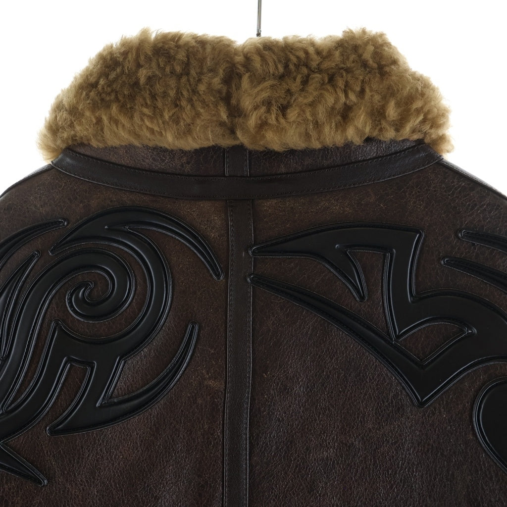 VETEMENTS(ヴェトモン) Shearling-Trim Jacket ボア ジップアップ レザー ジャケット ブラウン UH76SJ500C
