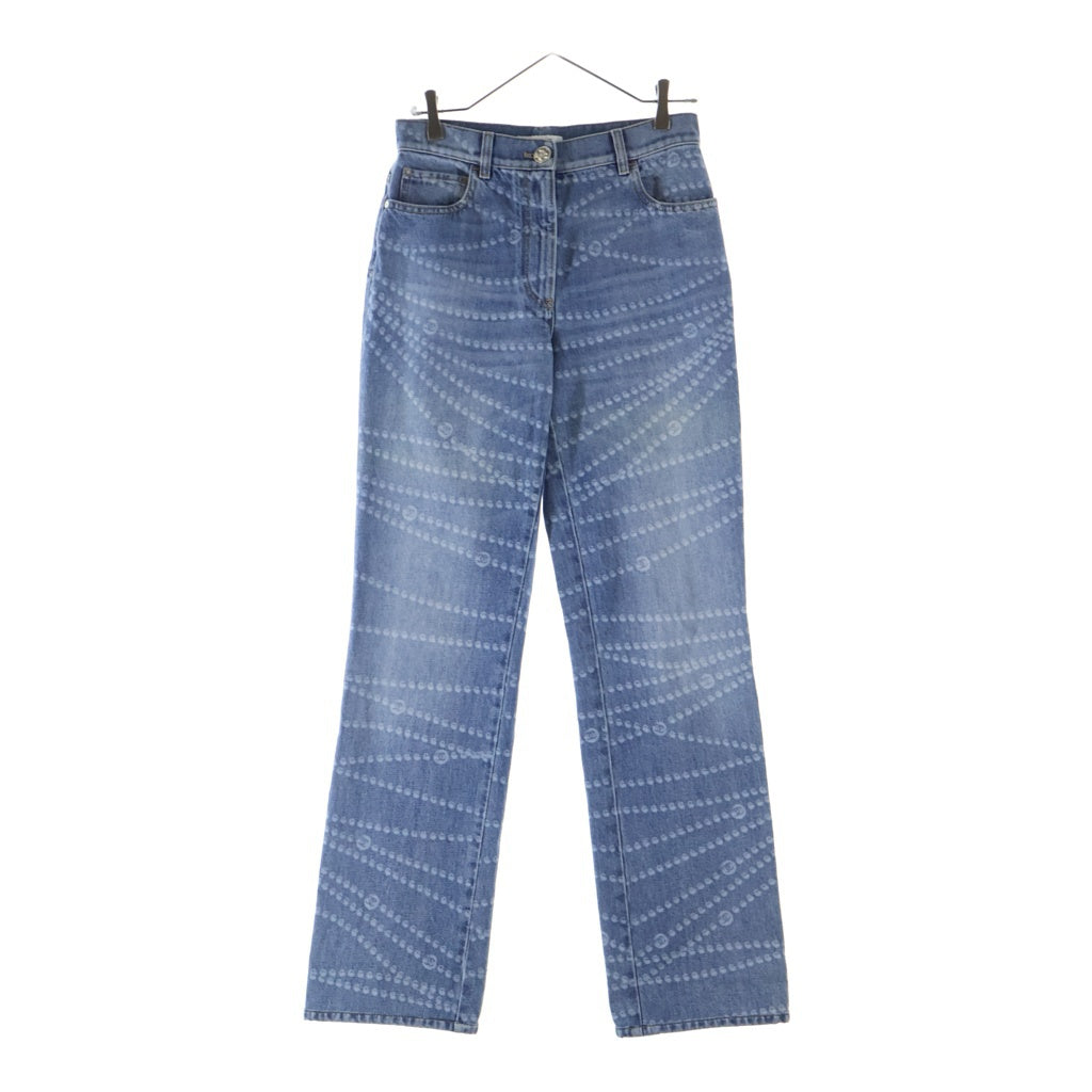 CHANEL(シャネル) 25SS COCO Mark Pearl Print Wide Leg Denim ココマークパールプリントワイドレグデニム プリント総柄ジップフライデニムロングパンツ レディース P79059V71258