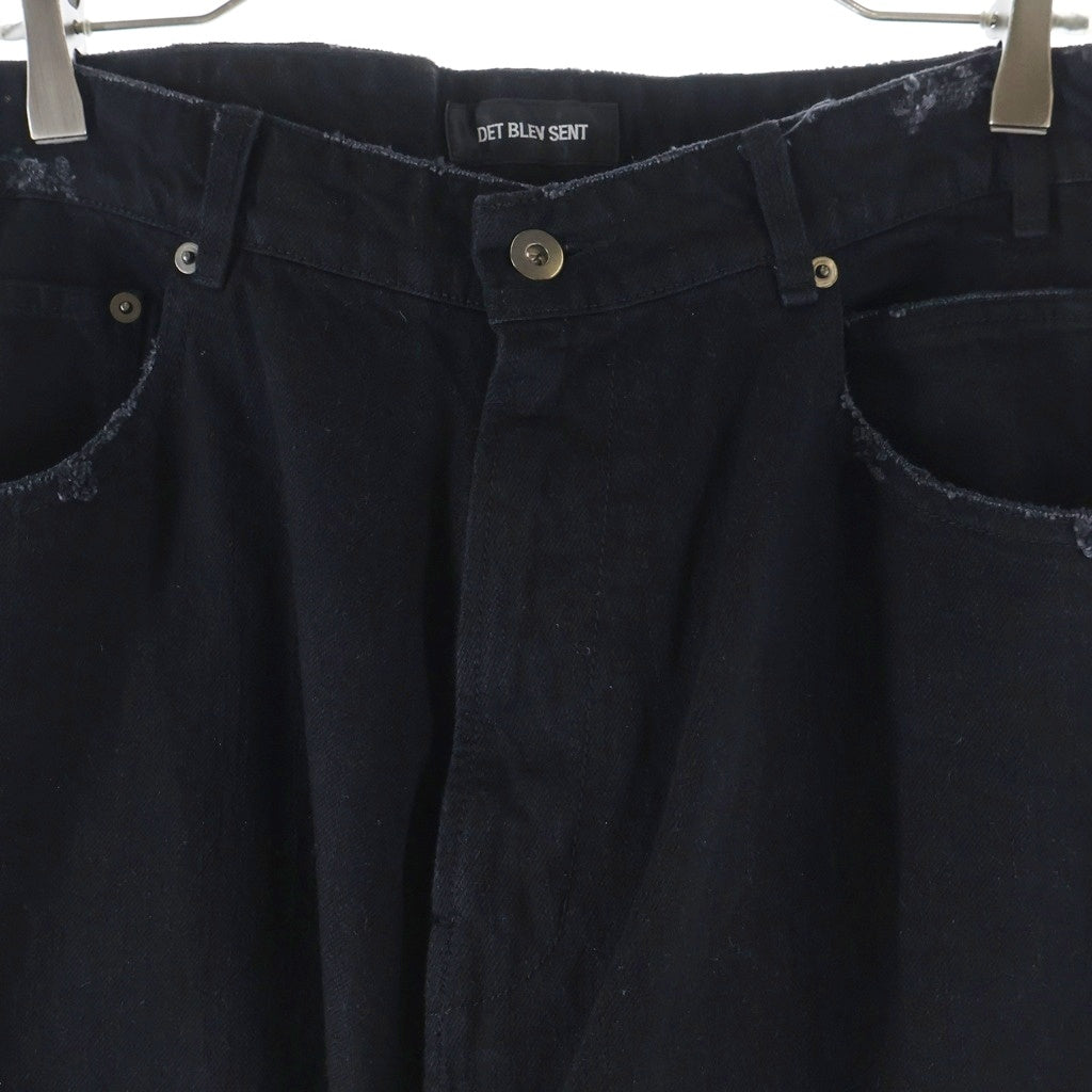 NO BRAND(ノーブランド) DET BLEV SENT デット ブレイブ セント ダメージ加工 ワイド デニムパンツ ブラック DBS-40035-11
