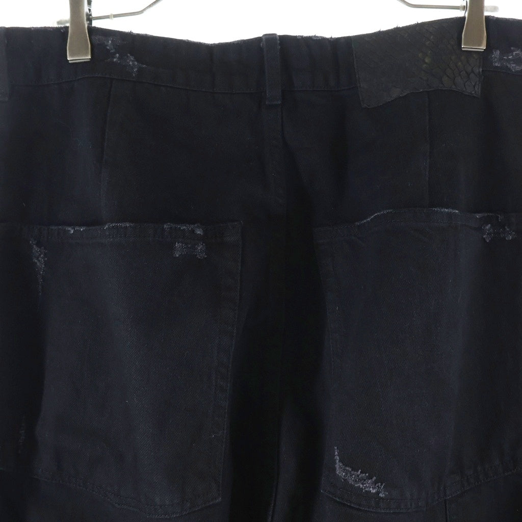 NO BRAND(ノーブランド) DET BLEV SENT デット ブレイブ セント ダメージ加工 ワイド デニムパンツ ブラック DBS-40035-11