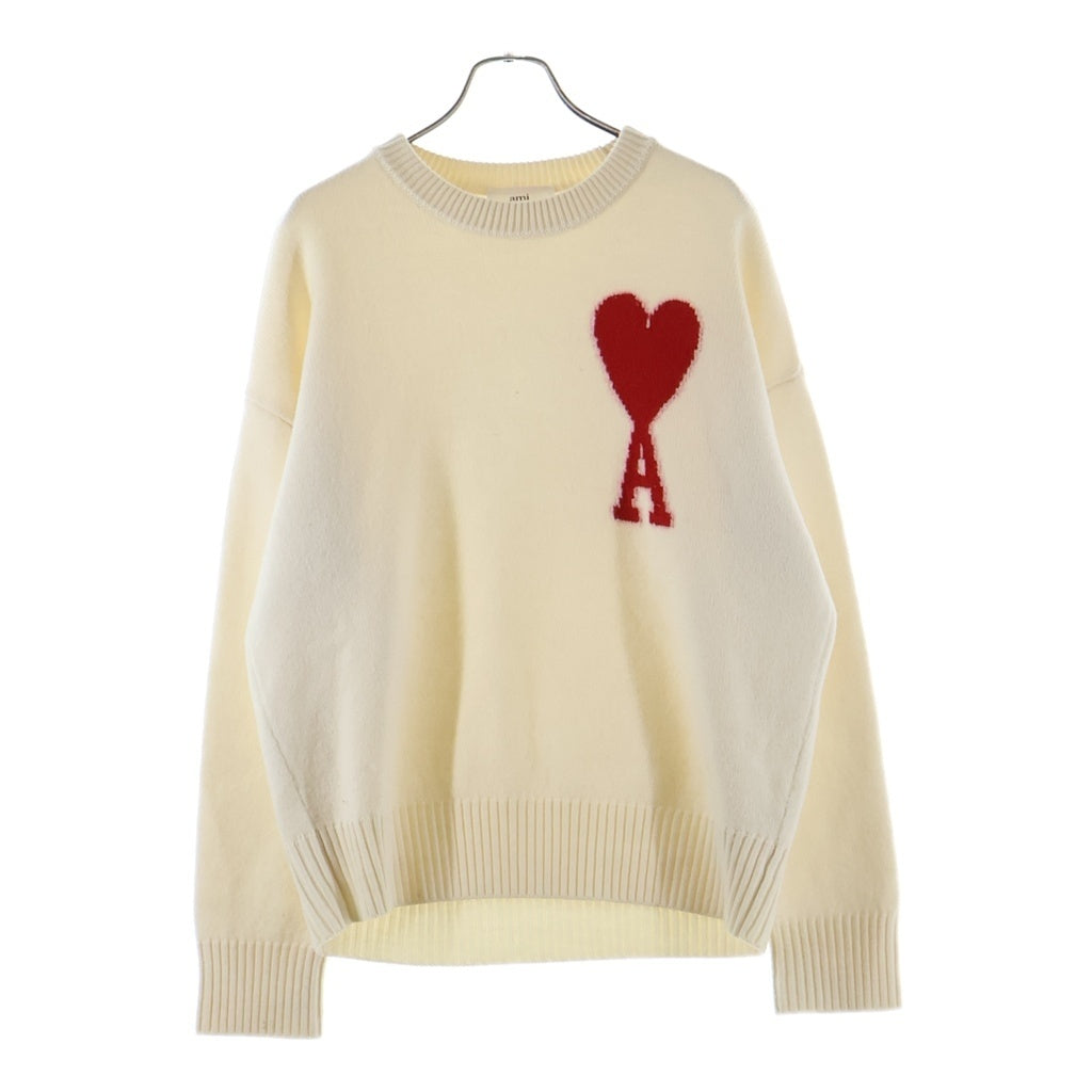 ami(アミ) ADC CREWNECK SWEATER ウール ロゴデザイン クルーネック ニット セーター ホワイト UKS002.018