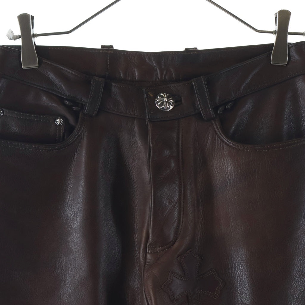 CHROME HEARTS(クロムハーツ) FLEURKNEE CROSS PATCH LEATHER PANTS フレアニークロスパッチレザーパンツ ブラウン