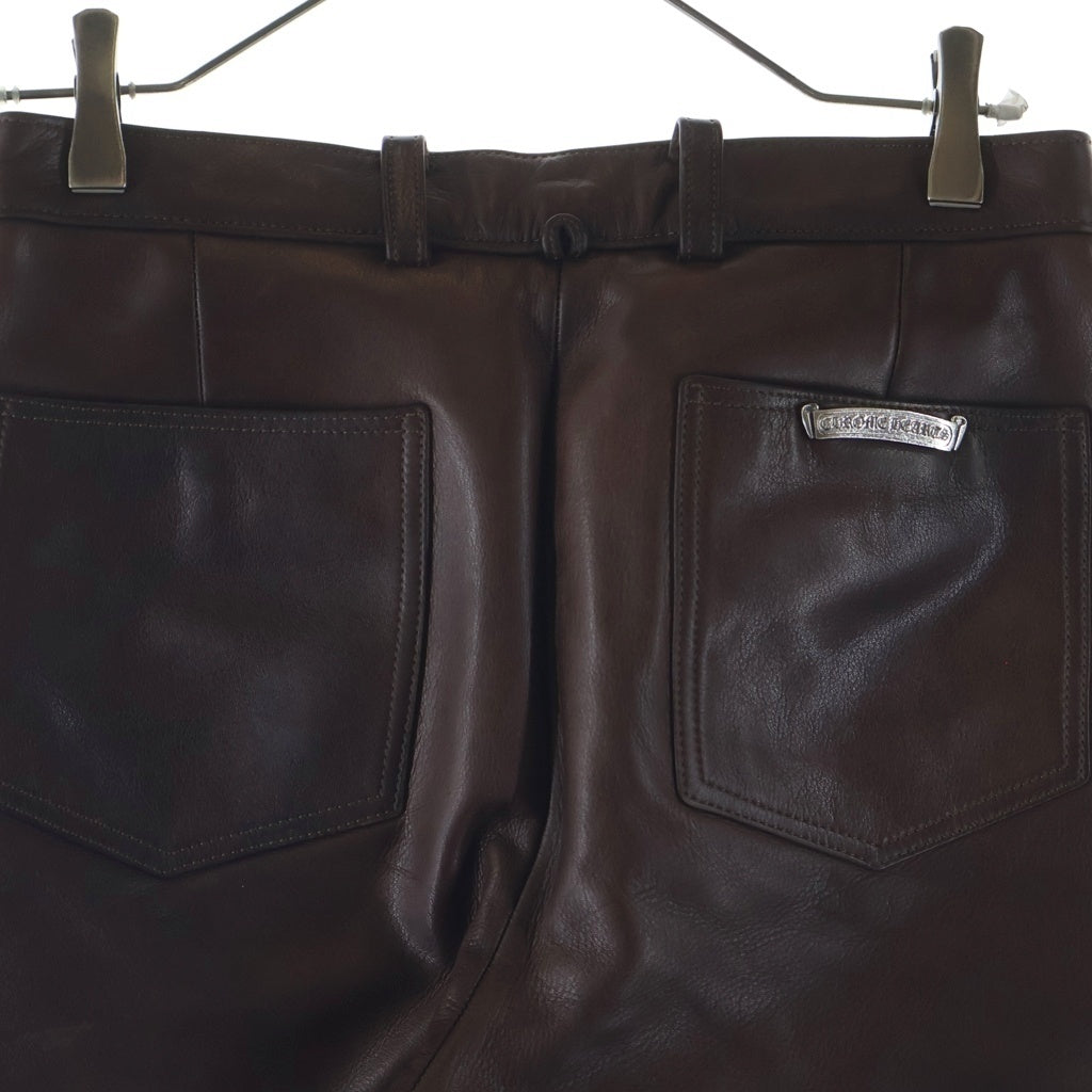 CHROME HEARTS(クロムハーツ) FLEURKNEE CROSS PATCH LEATHER PANTS フレアニークロスパッチレザーパンツ ブラウン