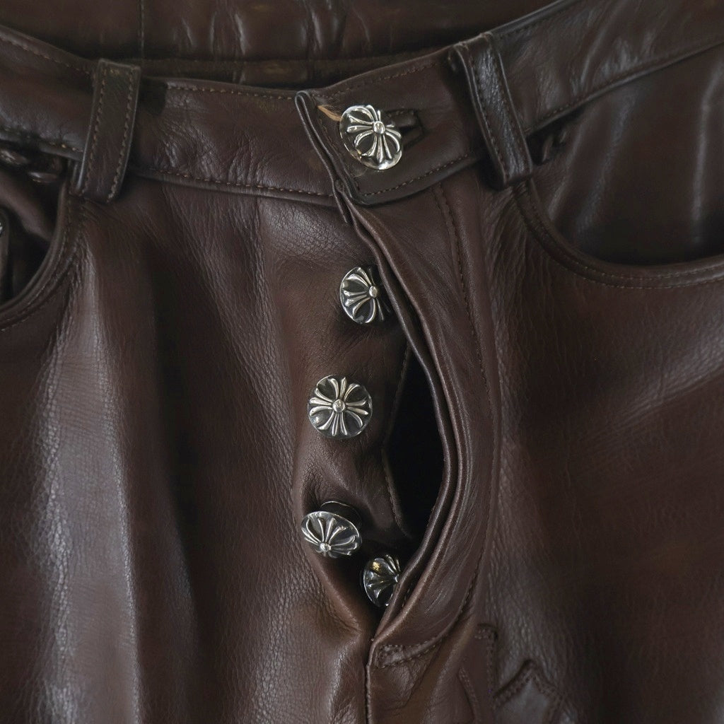 CHROME HEARTS(クロムハーツ) FLEURKNEE CROSS PATCH LEATHER PANTS フレアニークロスパッチレザーパンツ ブラウン