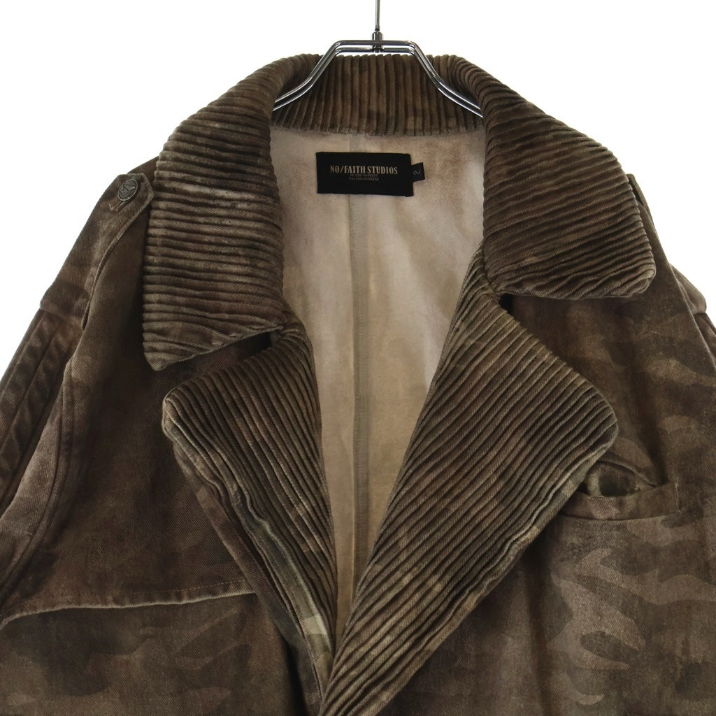 NO/FAITH STUDIOS(ノーフェイスストゥディオス) DENIM NFS CAMO COAT カモ柄 デニム ポーチ付き ロングコート ジャケット ブラウン