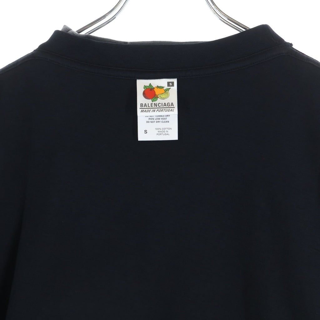 BALENCIAGA(バレンシアガ) ロゴ刺繍 オーバーサイズヴィンテージジャージーレイヤードカットソー ブラック/グレー 726088 TNVR5
