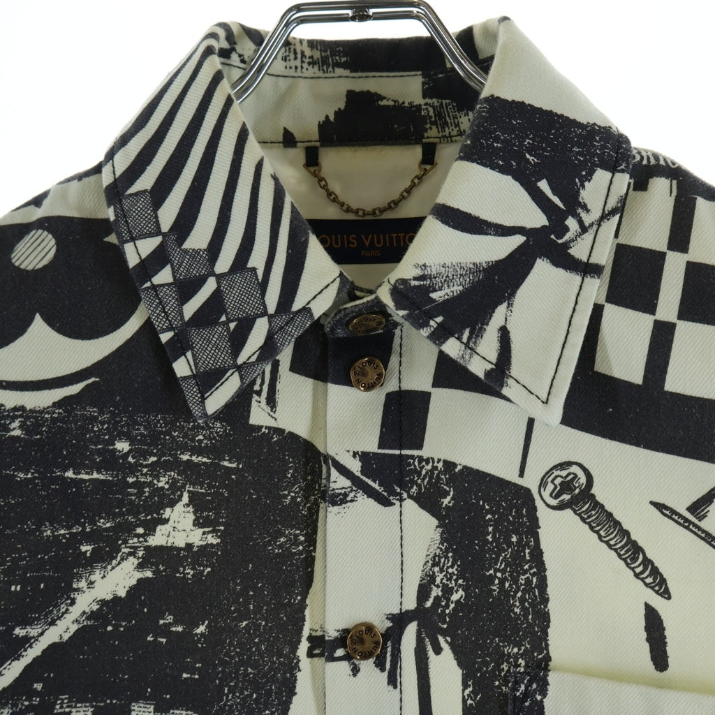 LOUIS VUITTON(ルイヴィトン) 総柄 デニム生地 半袖シャツ RM231 X48 HOS73W ブラック/ホワイト