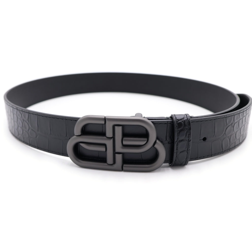 BALENCIAGA(バレンシアガ) BB LOGO BELT BBロゴデザイン クロコダイル型押し ベルト 570370 ブラック