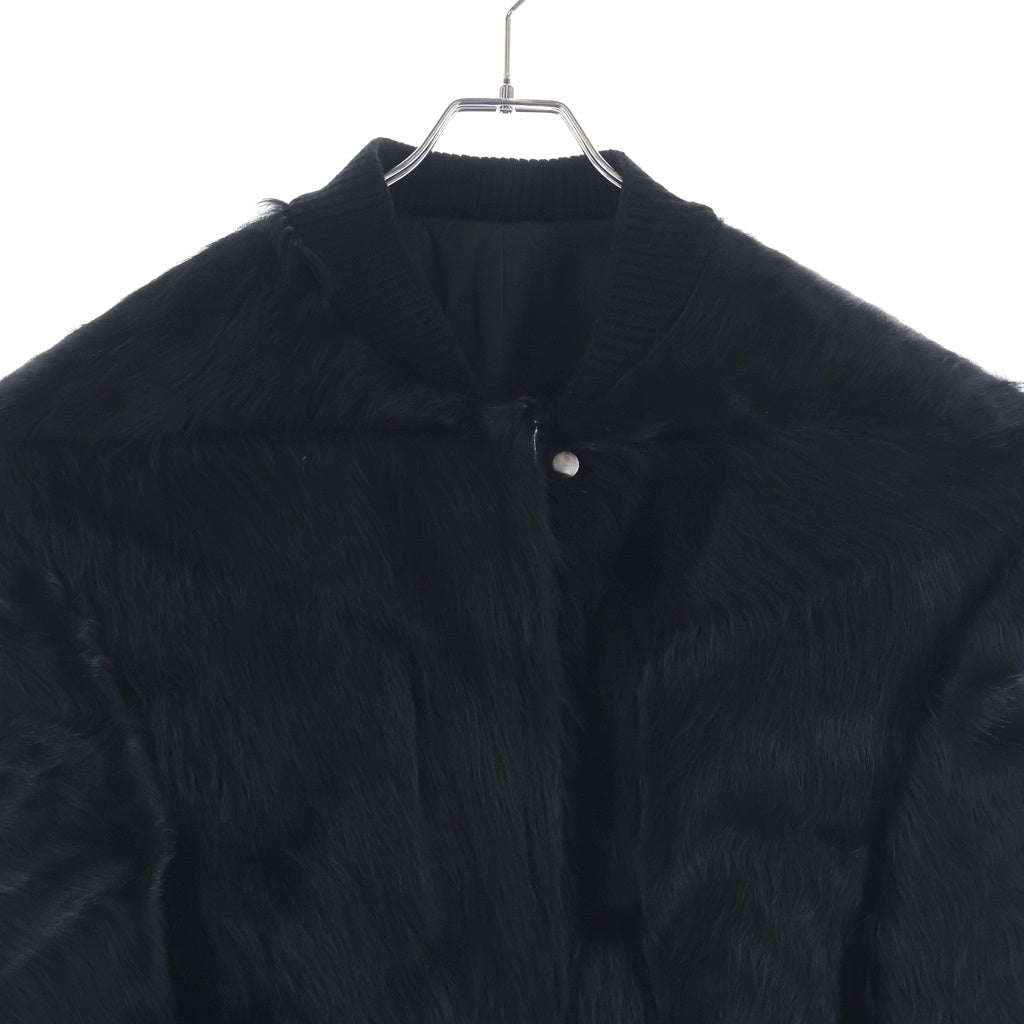 Rick Owens(リックオウエンス) 23AW LUXOR EDFU Fur Flight Jacket ルクソール期 ファーフライトジャケット バックストラップカーフヘアクロップドジップアップジャケット RR02C7719-LHL ブラック