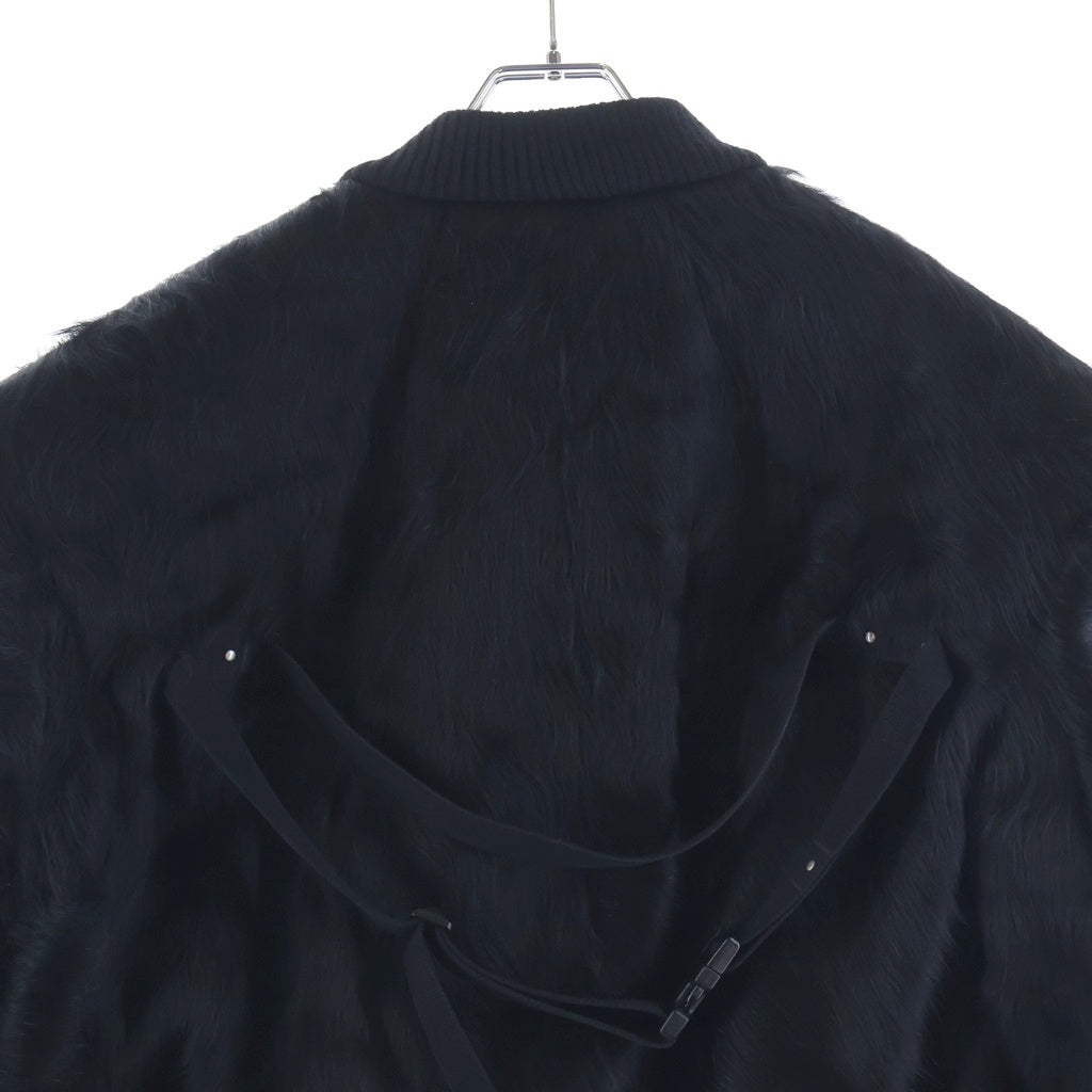 Rick Owens(リックオウエンス) 23AW LUXOR EDFU Fur Flight Jacket ルクソール期 ファーフライトジャケット バックストラップカーフヘアクロップドジップアップジャケット RR02C7719-LHL ブラック