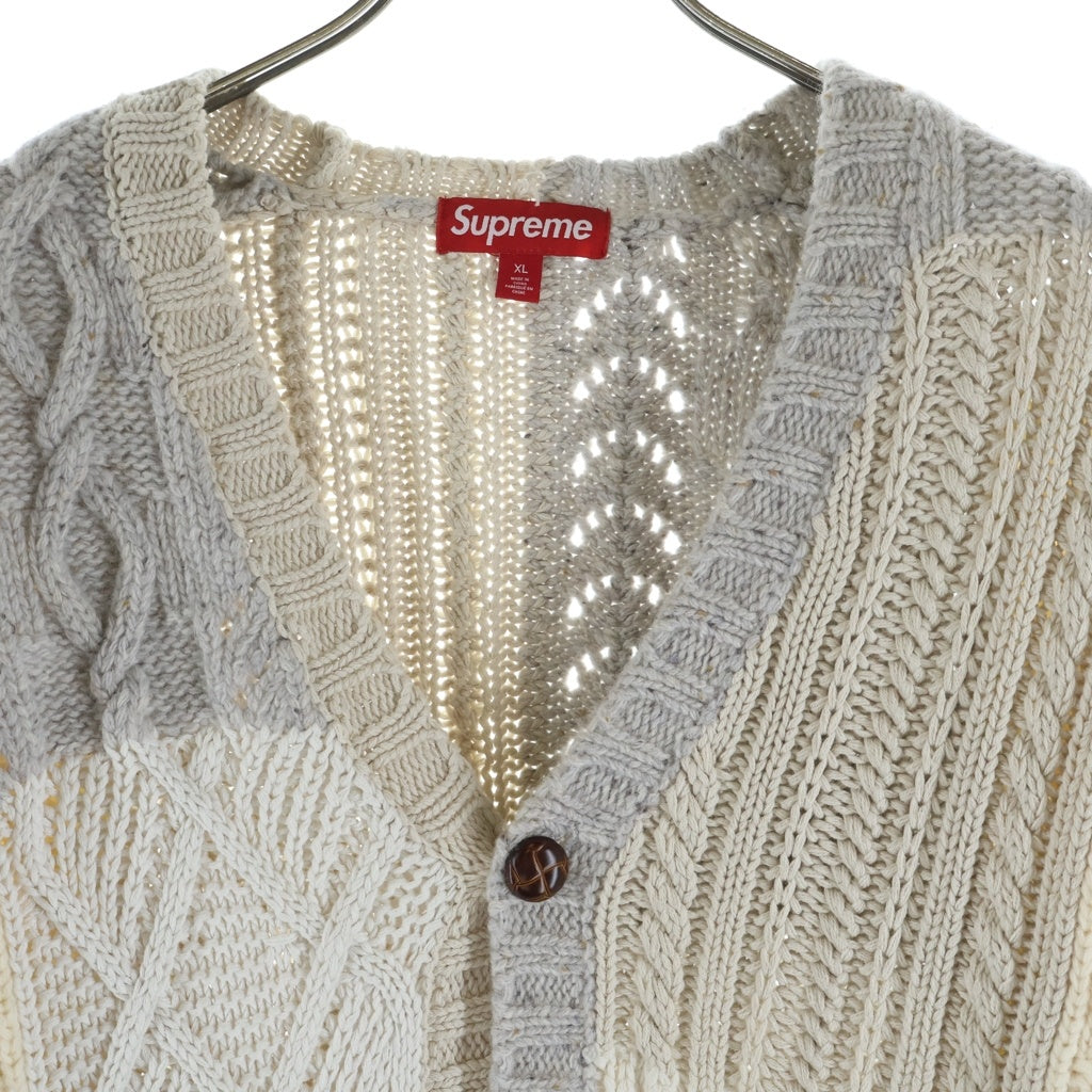 SUPREME(シュプリーム) 23AW Cable Knit Cardigan パッチワーク ケーブルニット アイボリー