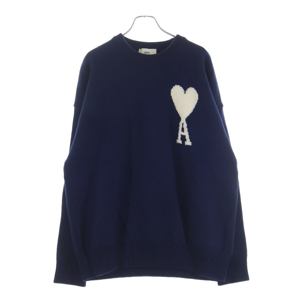 ami(アミ) CREW NECK SWEATER ロゴデザイン クルーネック ニットセーター ネイビー UKS002.018 00412