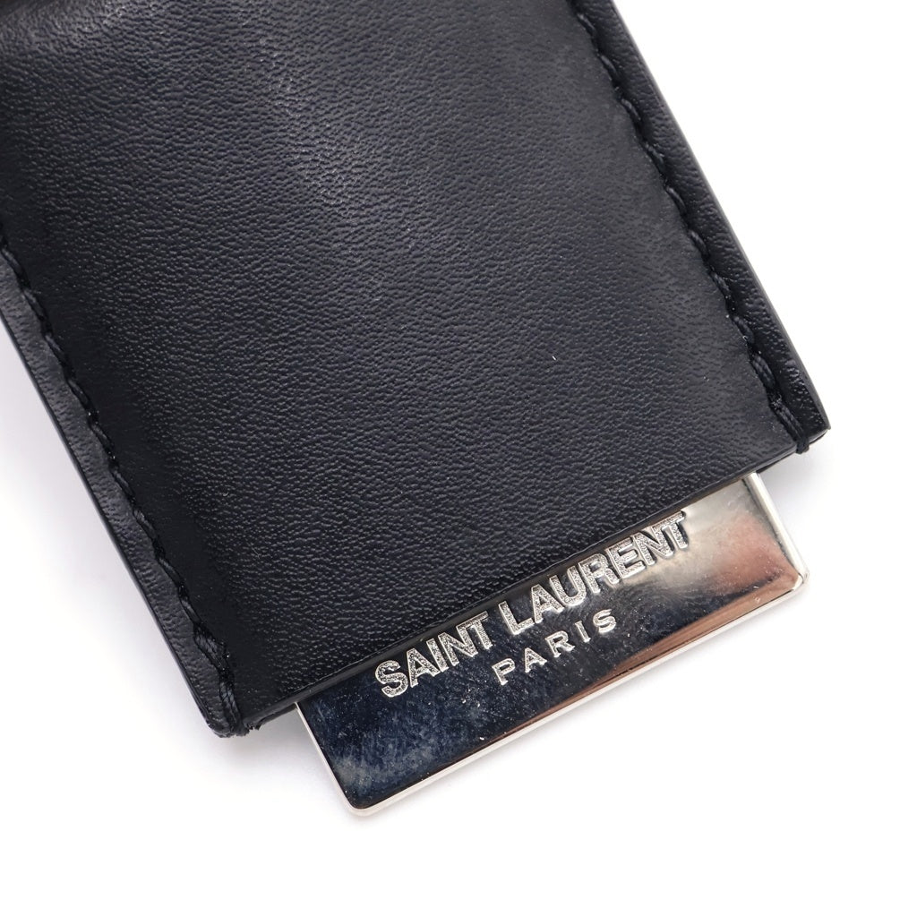 SAINT LAURENT PARIS(サンローランパリ) KEYRING ID キーリング キーホルダー レザー ブラック レディース