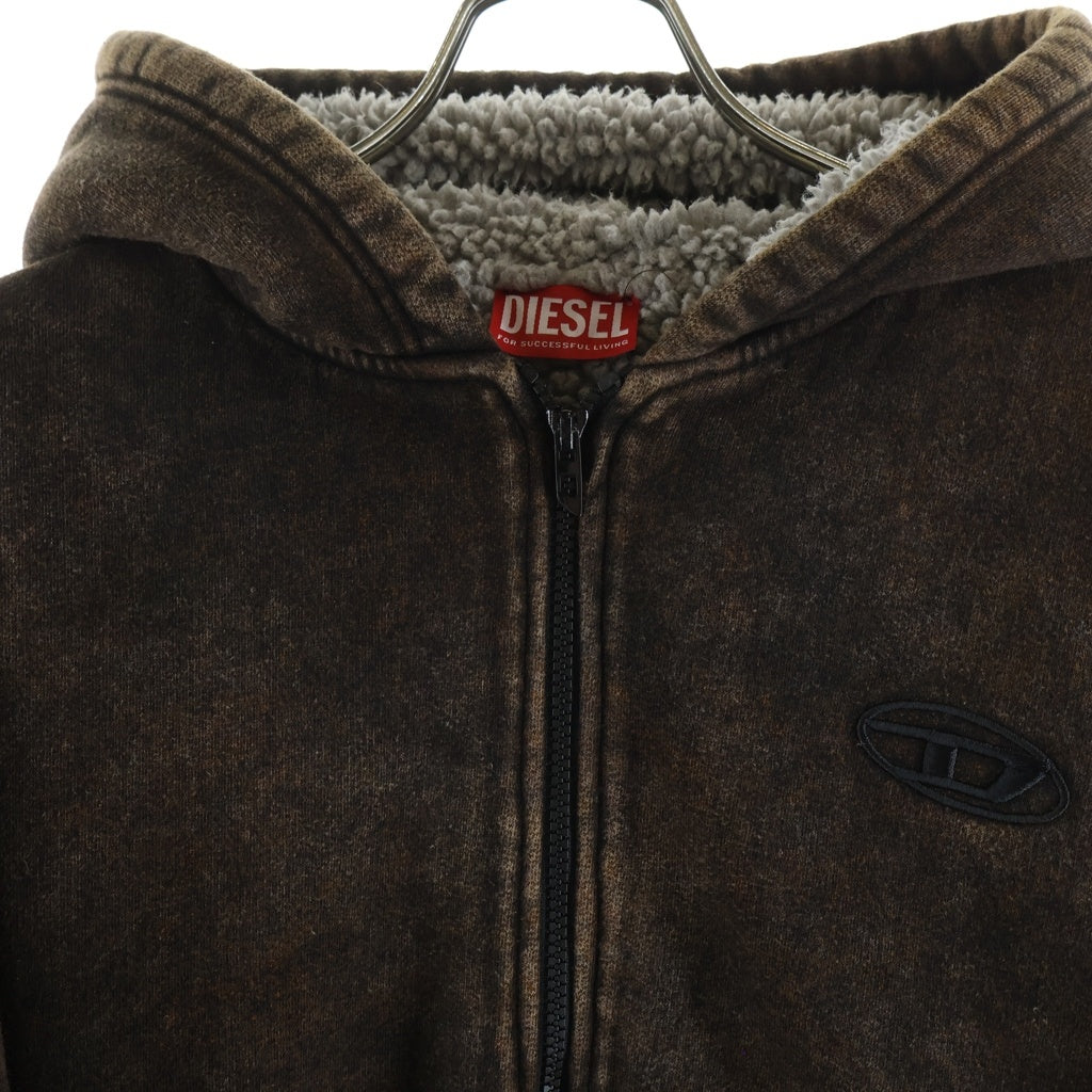 DIESEL(ディーゼル) F-ELLA 裏地ボア ロゴ刺繍 ジップアップパーカー ブラウン レディース A21852