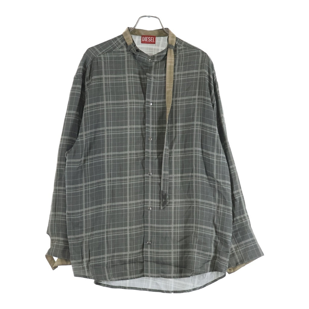 DIESEL(ディーゼル) S-WROB チェック柄 ノーカラー スナップボタン 長袖シャツ グレー A22904