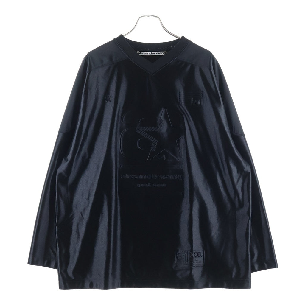 ALEXANDER WANG(アレキサンダーワン) フロントロゴデザイン Vネック 長袖ゲームシャツ カットソー ブラック 6CC2231004