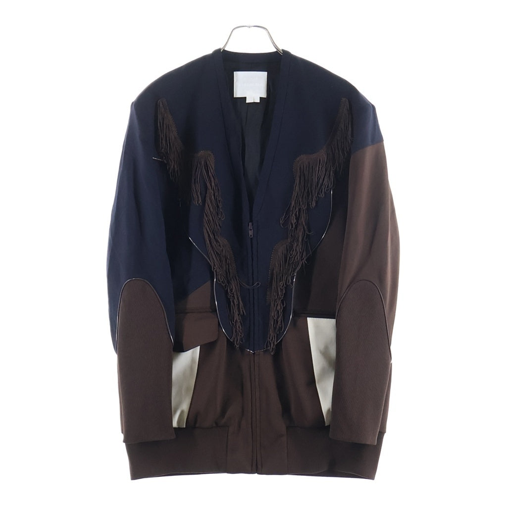 NO BRAND(ノーブランド) BASE MARK Fringe Comb Jacket Blouson ベースマーク フリンジ ジップアップ ジャケット ブルゾン ブラック/ブラウン 21BF03