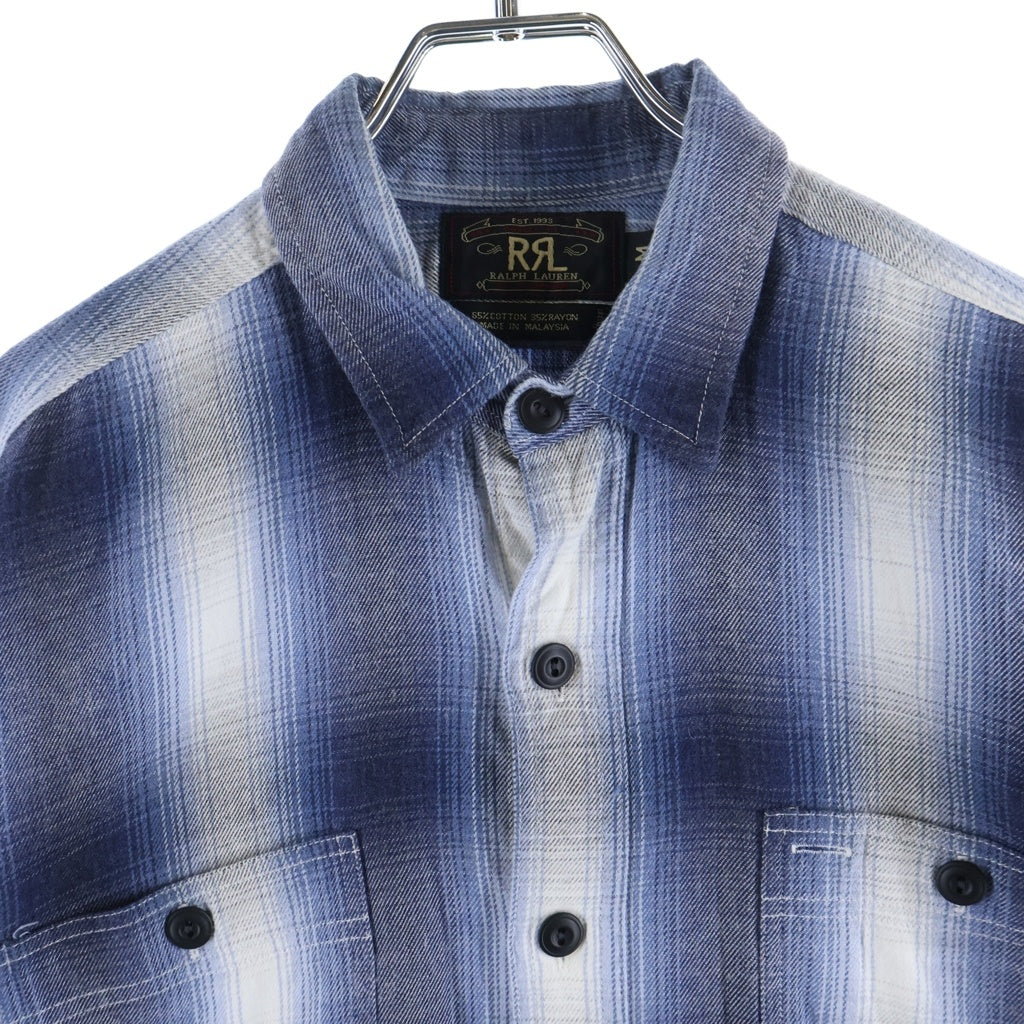 RRL(ダブルアールエル) レーヨン チェック柄 フロントポケット 半袖シャツ ブルー