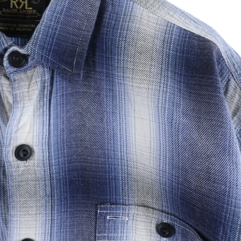 RRL(ダブルアールエル) レーヨン チェック柄 フロントポケット 半袖シャツ ブルー