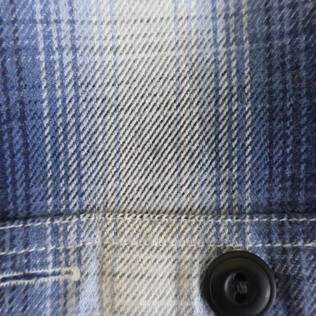 RRL(ダブルアールエル) レーヨン チェック柄 フロントポケット 半袖シャツ ブルー