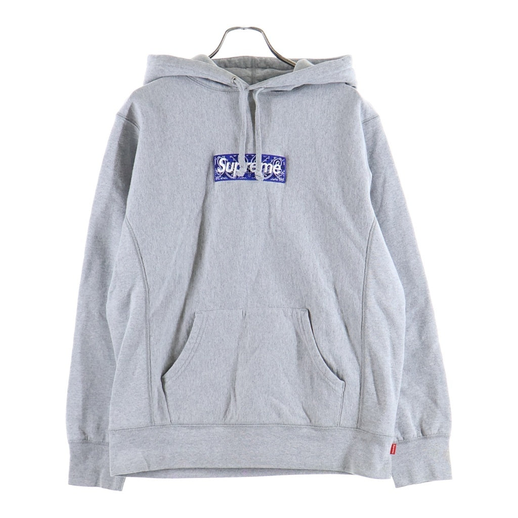 SUPREME(シュプリーム) 19AW Bandana Box Logo Hooded Sweatshirts バンダナボックスロゴフーデットスウェットシャツ ロゴ刺繍プルオーバーパーカー グレー