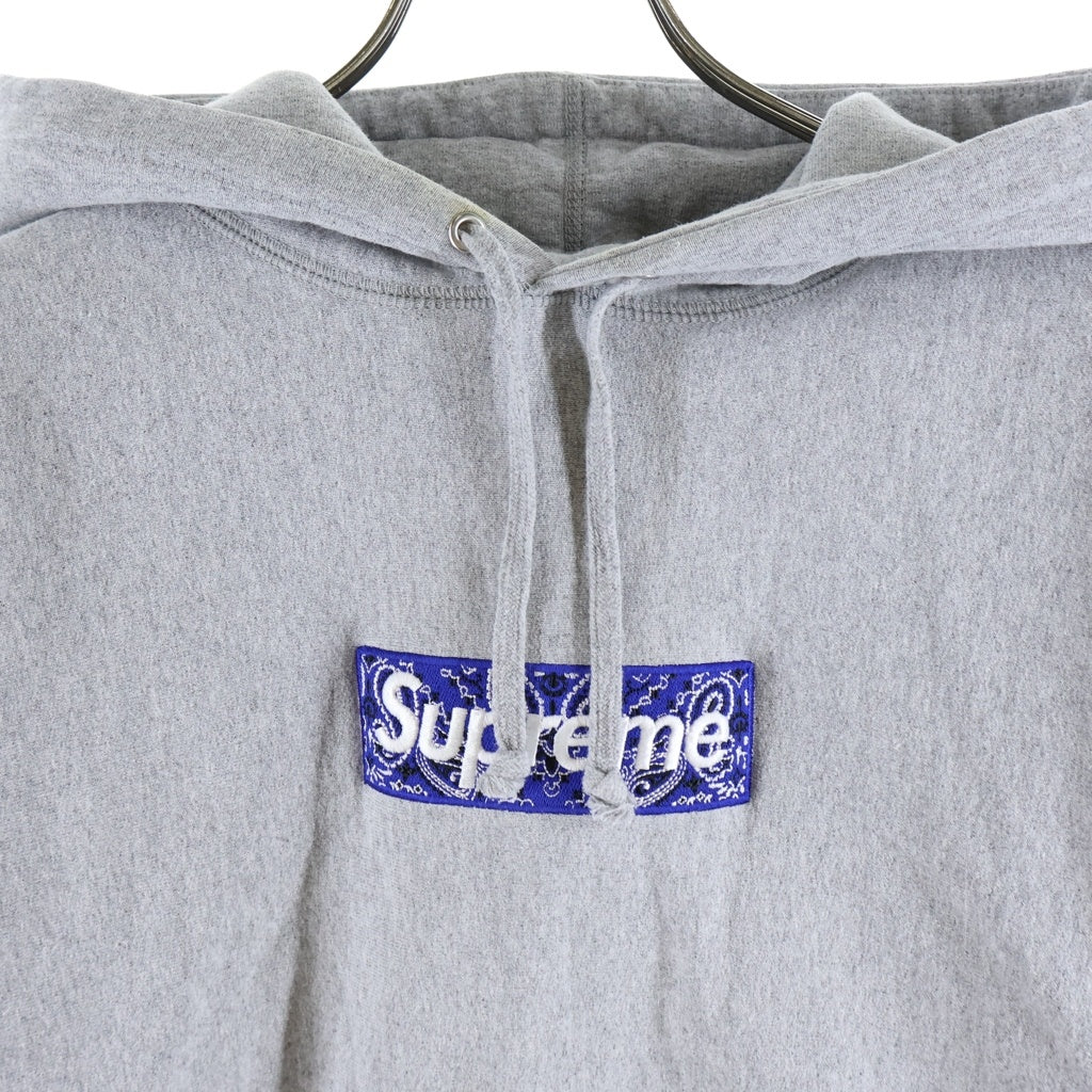 SUPREME(シュプリーム) 19AW Bandana Box Logo Hooded Sweatshirts バンダナボックスロゴフーデットスウェットシャツ ロゴ刺繍プルオーバーパーカー グレー
