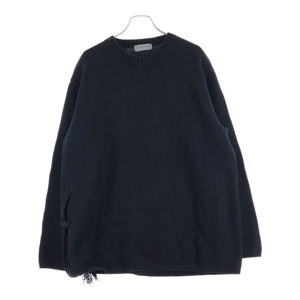 Yohji Yamamoto POUR HOMME(ヨウジヤマモト プールオム) 23AW Side String Crewneck Knit サイドストリングクルーネックニット サイドディティールニットセーター HJ-K05-193 ブラック
