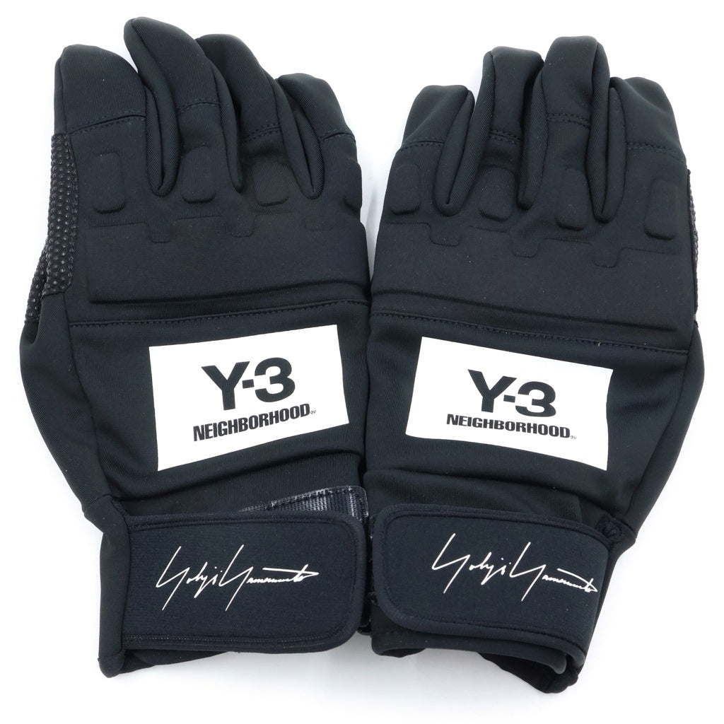 Y-3(ワイスリー) ×Neighborhood NBHD GLOVES NBHDグローブス ロゴプリントエンボス加工レーシンググローブ 手袋 JX0052 ブラック