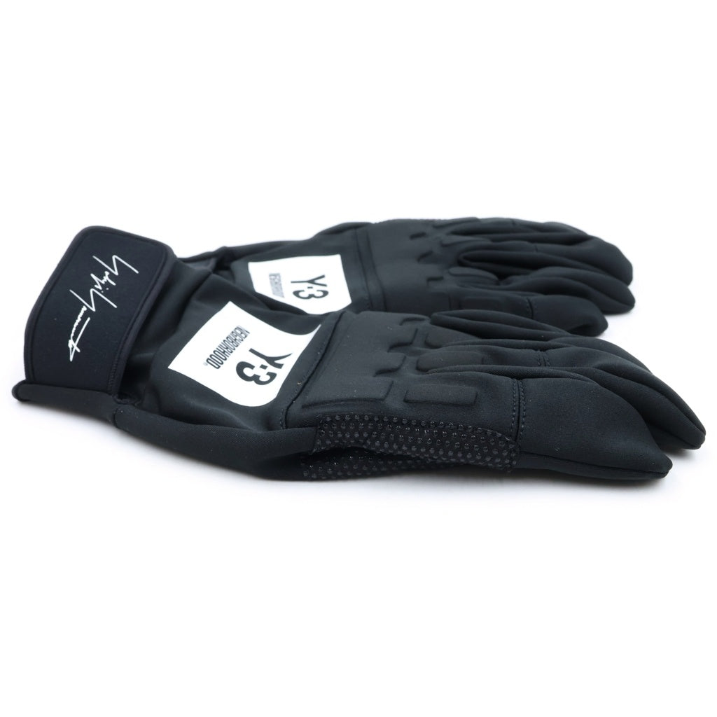 Y-3(ワイスリー) ×Neighborhood NBHD GLOVES NBHDグローブス ロゴプリントエンボス加工レーシンググローブ 手袋 JX0052 ブラック