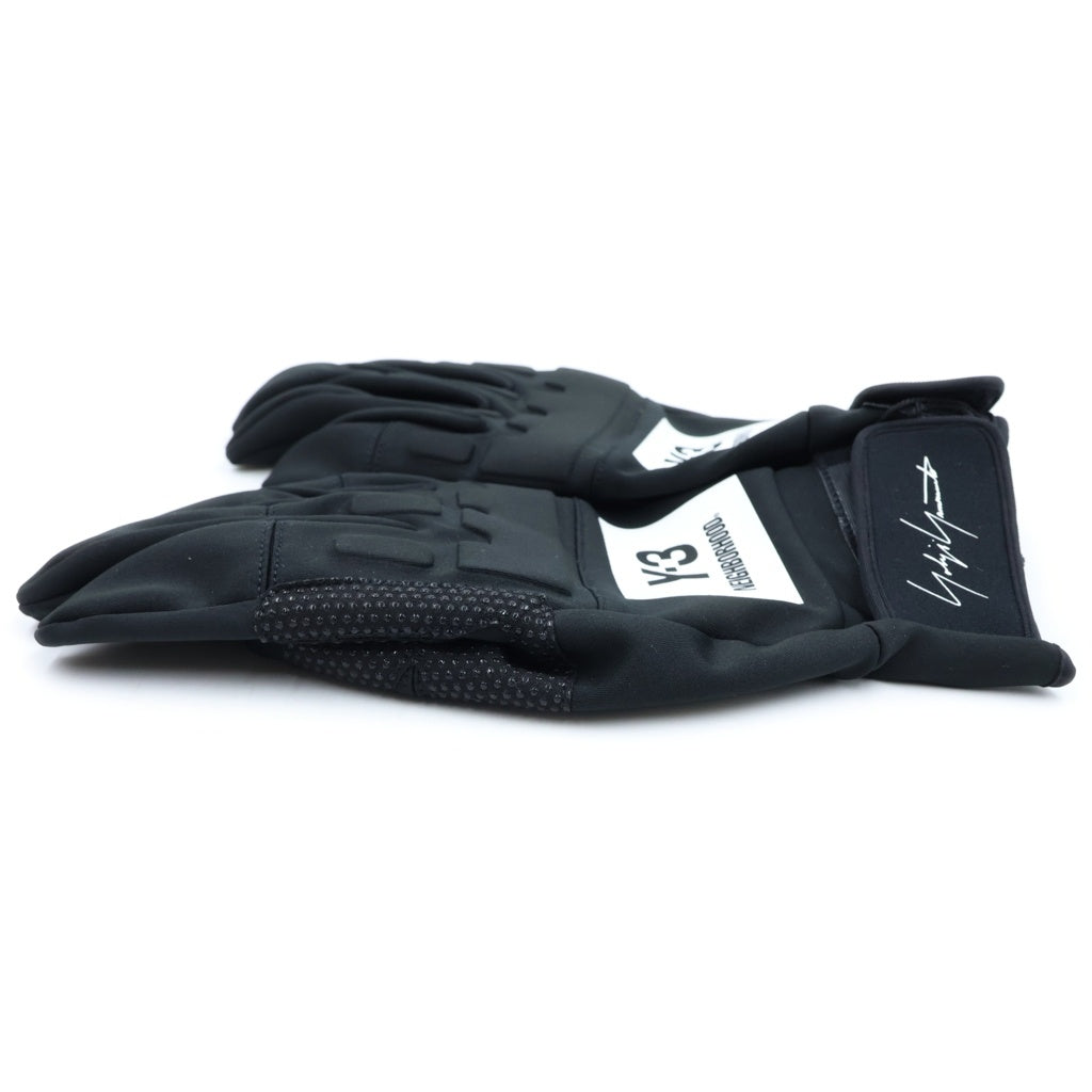 Y-3(ワイスリー) ×Neighborhood NBHD GLOVES NBHDグローブス ロゴプリントエンボス加工レーシンググローブ 手袋 JX0052 ブラック