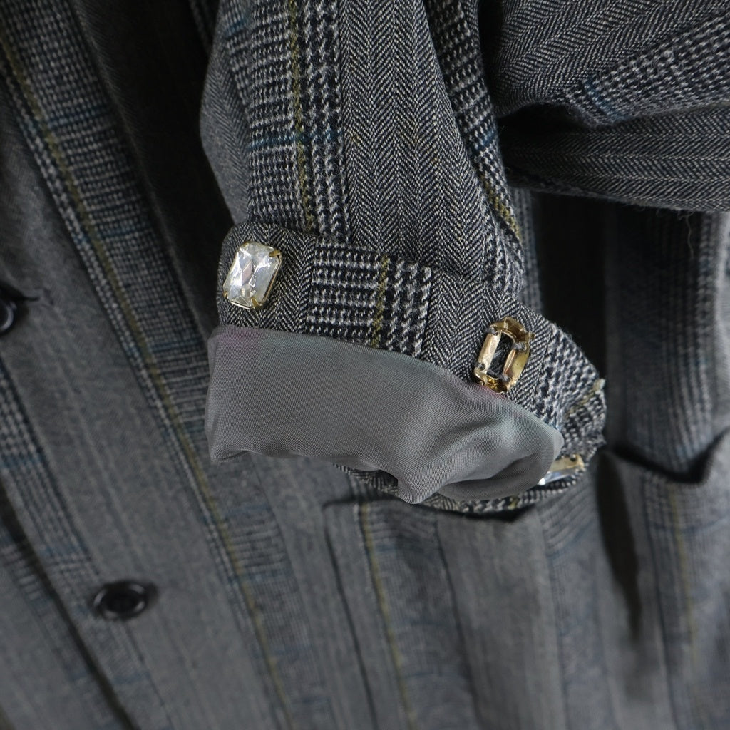 UNDERCOVER(アンダーカバー) 01-02AW D.A.V.F期 グレンチェックストライプテーラードジャケット 袖ビジュー装飾シングル2Bジャケット S242 グレー