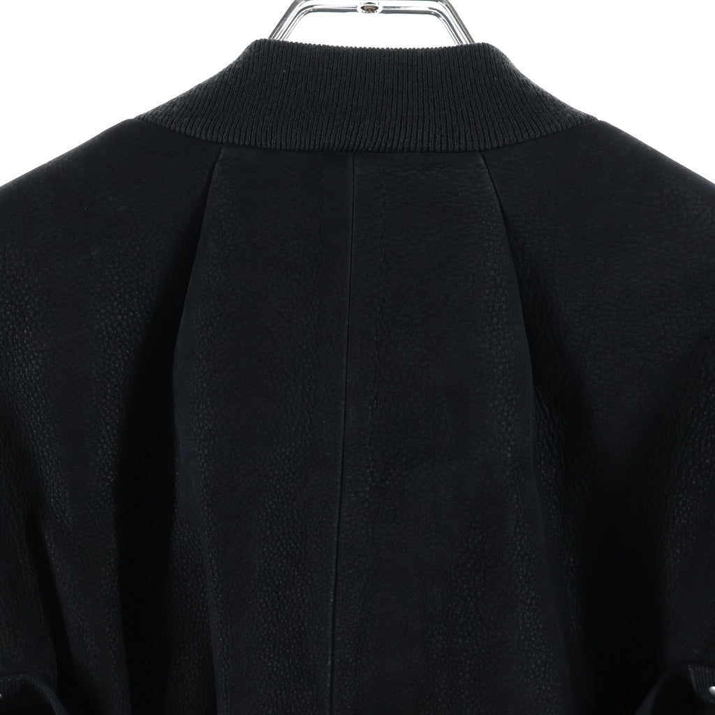 Rick Owens(リックオウエンス) 24SS LIDO EDFU Flight Jacket リド期 EDFUフライトジャケット ジップアップバックストラップレザージャケット RU01D3749-LCK ブラック