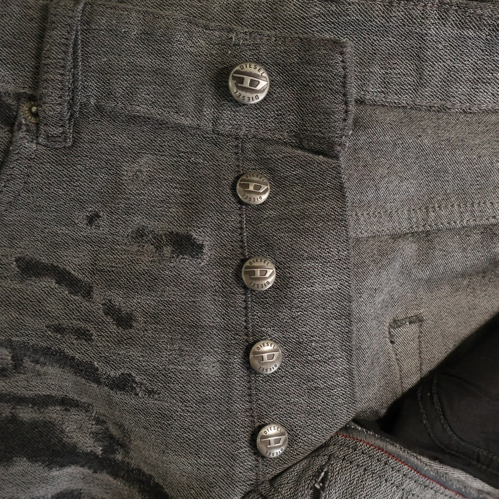 DIESEL(ディーゼル) JP 1996 D-SIRE Jeans ロークロッチローウエストデニム ボタンフライバギーデニムパンツ 09Q56 グレー