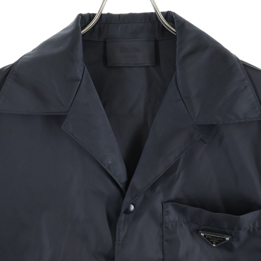 PRADA(プラダ) トライアングルロゴプレート ナイロン オープンカラー スナップボタン 半袖シャツ ジャケット ブラック SC449 S182