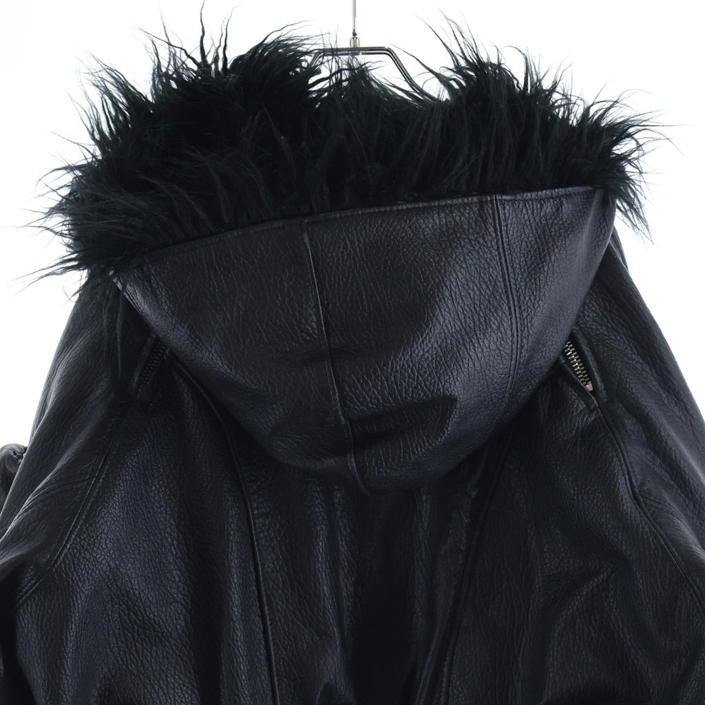 NO/FAITH STUDIOS(ノーフェイスストゥディオス) ASTRO FUR JACKET ファー付き フーデット レザー ジャケット ブラック