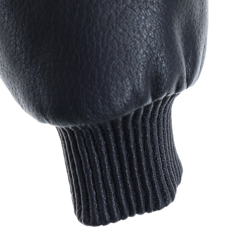 NO BRAND(ノーブランド) NIK KOSMAS ニックコスマス Leather Hooded Bomber Jacket レザーフーデットボンバージャケット ロゴ刺繍ジップアップレザージャケット ブラック