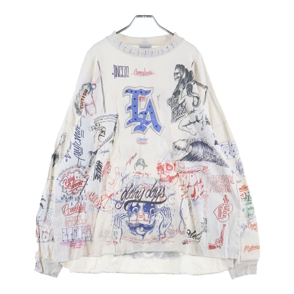 SAINT MICHAEL(セントマイケル) 24SS ×BORN X RAISED BR LS TEE ボーンアンドレイズド グラフィック 総柄プリント ロングスリーブ 長袖Tシャツ カットソー ホワイト SM-YS8-0000-C10