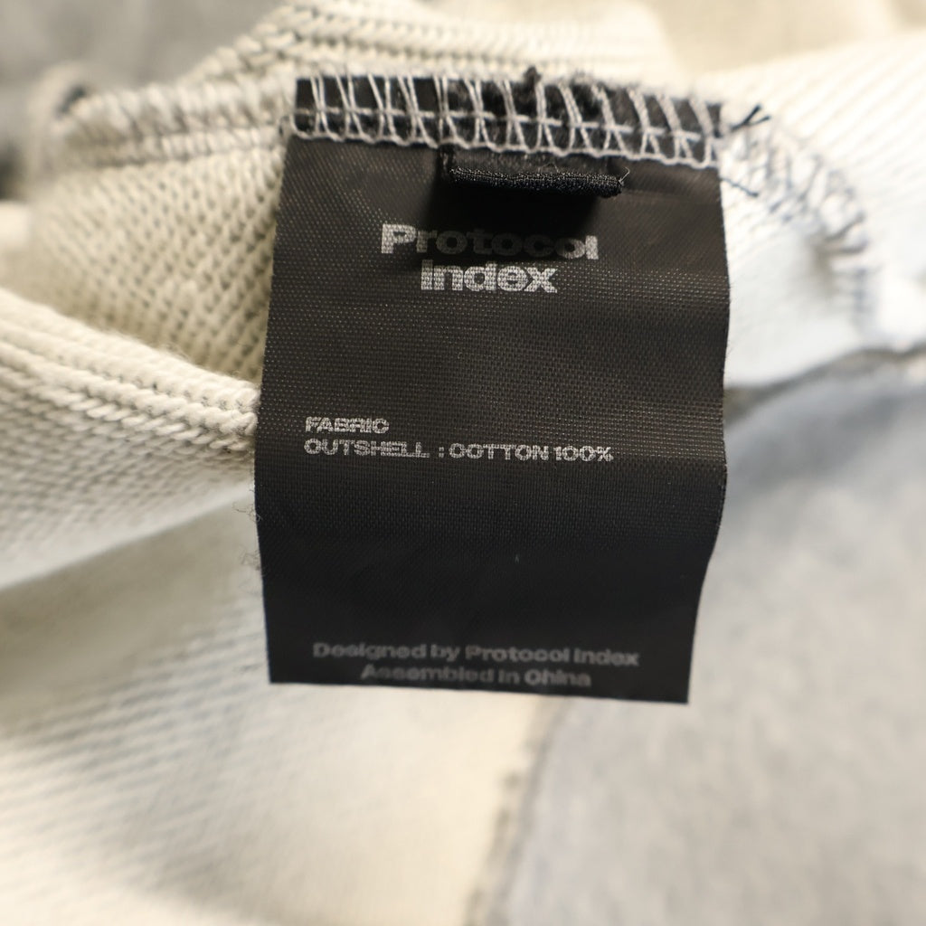 NO BRAND(ノーブランド) Protocol Index(プロトコル インデックス) Reconstructed Sweatshirts Zip Hoodie protoword ダメージ加工 プリント ジップアップ パーカー グレー