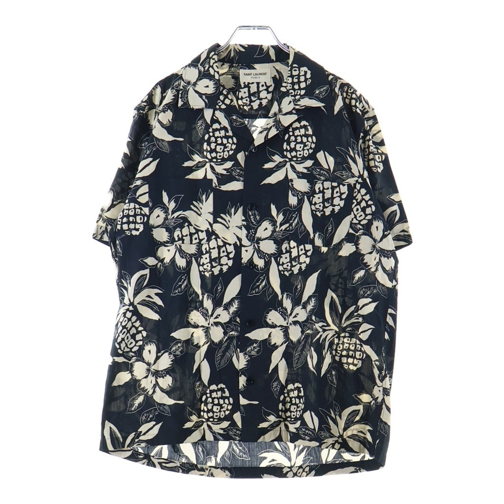 SAINT LAURENT PARIS(サンローランパリ) 17SS By Anthony Vaccarello Aloha S/S Shirts アンソニーバカレロ期 ハイビスカス パイナップル半袖シャツ 415167 Y316P 1068 ブラック