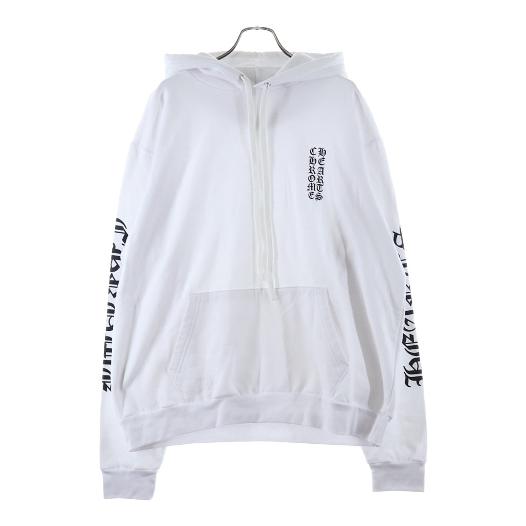 CHROME HEARTS(クロムハーツ) VERTICAL LOGO HOODIE バーティカルロゴ アームロゴプリント スウェット プルオーバーパーカー ホワイト