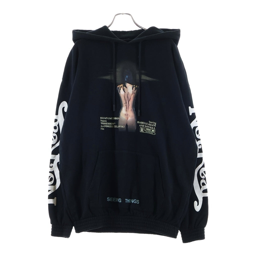 OFF-WHITE(オフホワイト) 17AW Woman Movie Hooded Sweatshirt プリント プルオーバーパーカー スウェット ブラック OMBB009F17192056