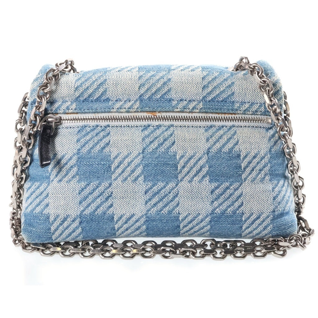 ami paris(アミパリス) Mini Voulez Vou ミニヴレブ デニムチェッカーチェーンショルダーバッグ ライトブルー