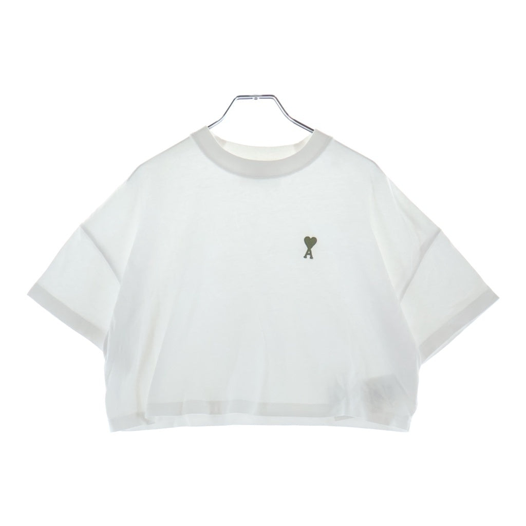 ami paris(アミパリス) Heart A Logo Cropped T-Shirts ハートAロゴクロップドTシャツ ロゴ刺繍クルーネック半袖Tシャツ SPFTS019.726 ホワイト レディース