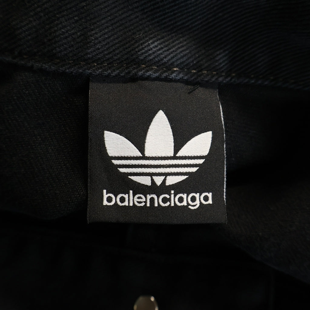 BALENCIAGA(バレンシアガ) 23SS ×adidas Baggy Short Pants ×アディダス デストロイバギーデニムショーツ 3ストライプダメージ加工デニムハーフパンツ ブラック 724840 TNW54