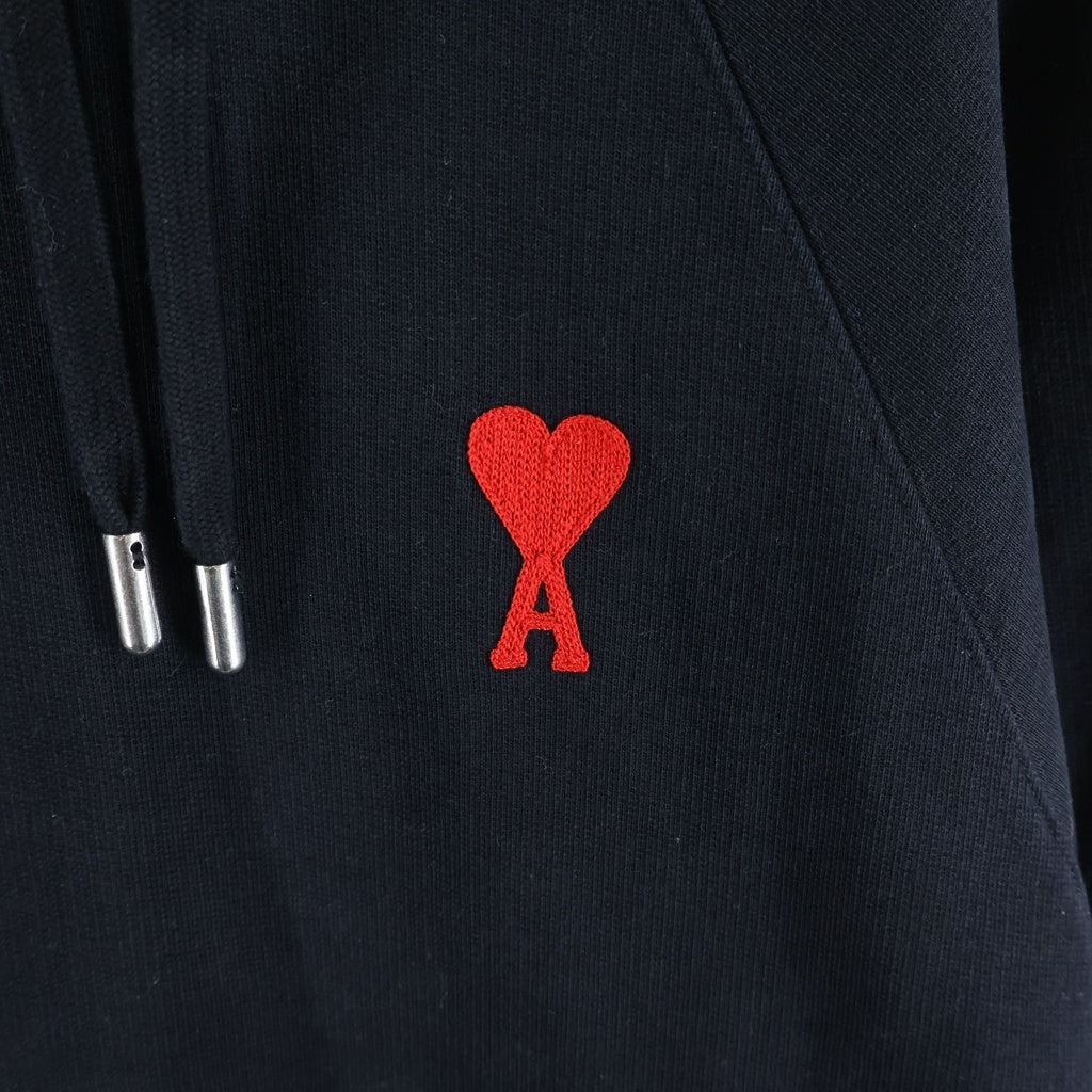 ami paris(アミパリス) Ami De Coeur Hoodie アミドゥクールフーディー ロゴ刺繍スウェットパーカー ブラック USW204.747