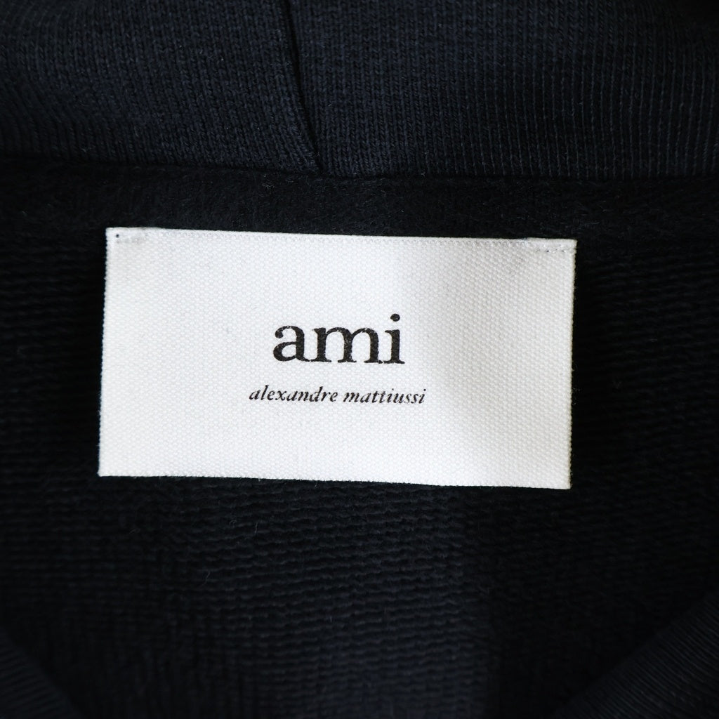 ami paris(アミパリス) Ami De Coeur Hoodie アミドゥクールフーディー ロゴ刺繍スウェットパーカー ブラック USW204.747