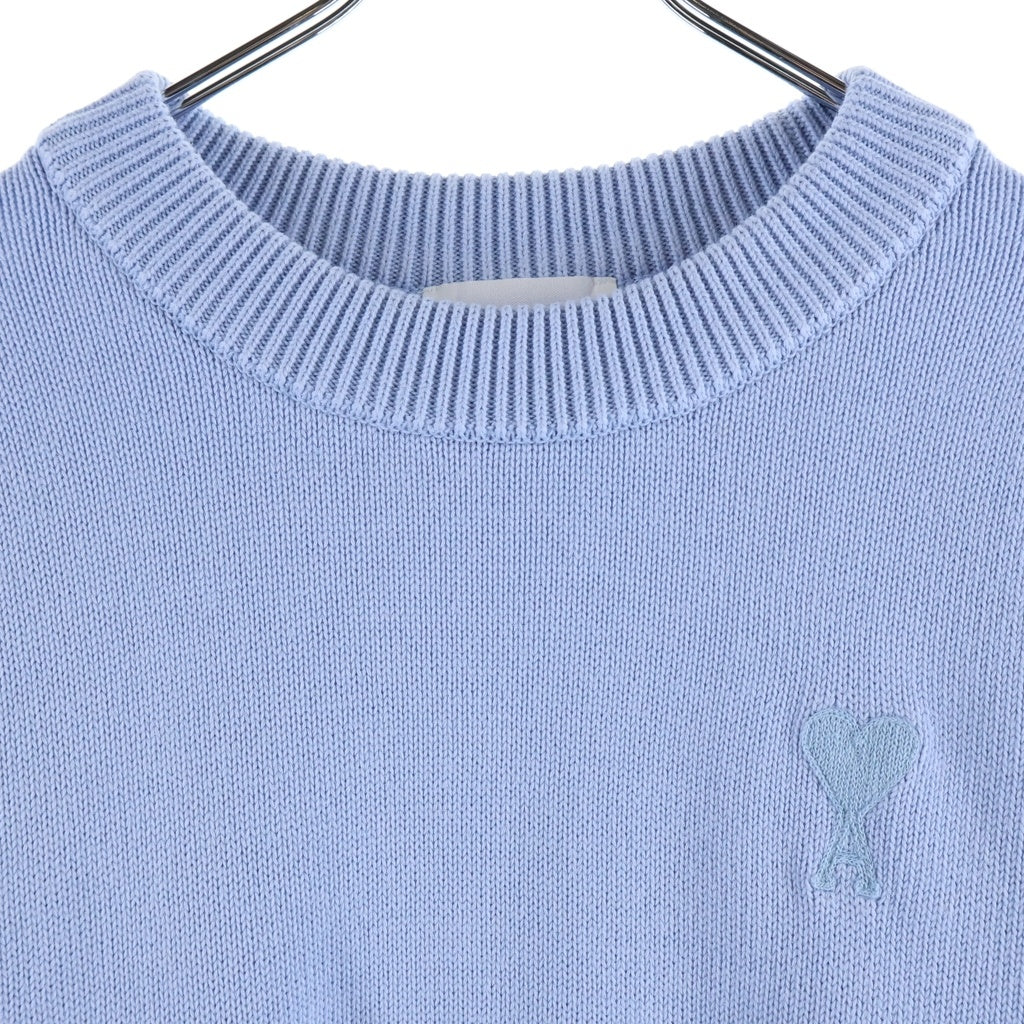 ami paris(アミパリス) Ami De Coeur Knit アミドゥクールニット ロゴ刺繍クルーネックニットセーター ライトブルー UKS008.016