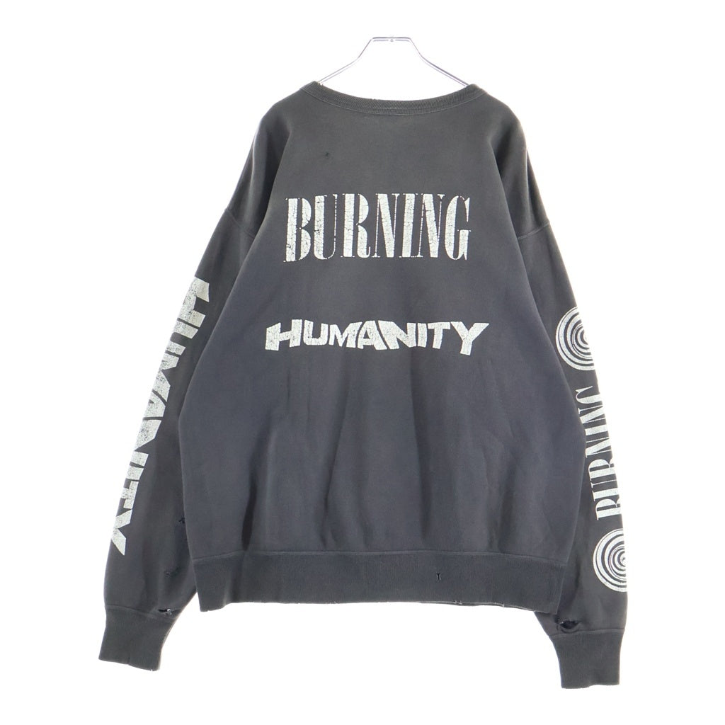 SAINT MICHAEL(セントマイケル) Crew Sweat Burning クルーネック スウェット ダメージ加工 チャコール SM-S23-0000-041