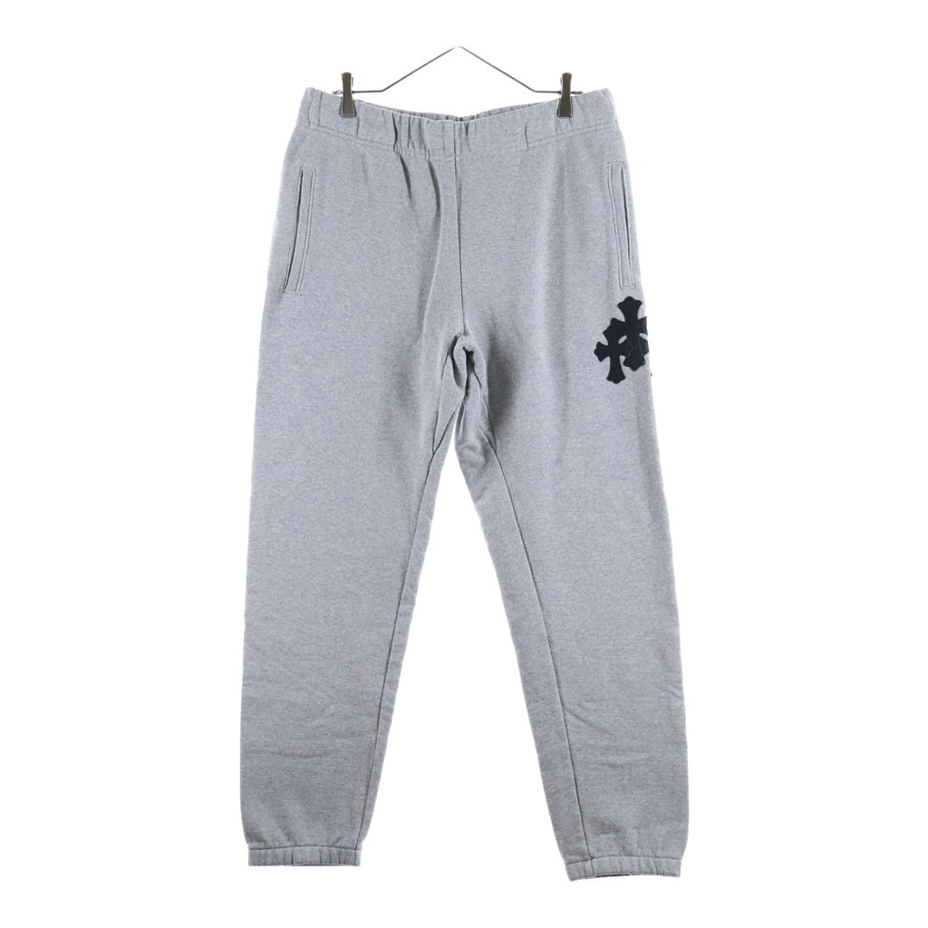 CHROME HEARTS(クロムハーツ) Y NOT Cemetery Cross Leather Patch Sweat Pants ワイノット セメタリークロスレザーパッチスウェットパンツ クロスパッチ付きスウェットパンツ グレー