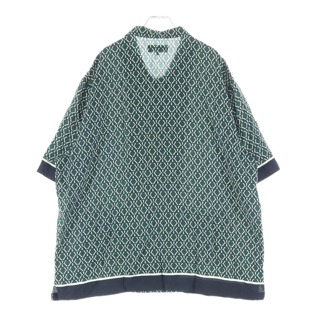 KITH(キス) Monogram Crest Reade Shirt モノグラムクレストリードシャツ 総柄ボタンダウン半袖シャツ グリーン KHM033346